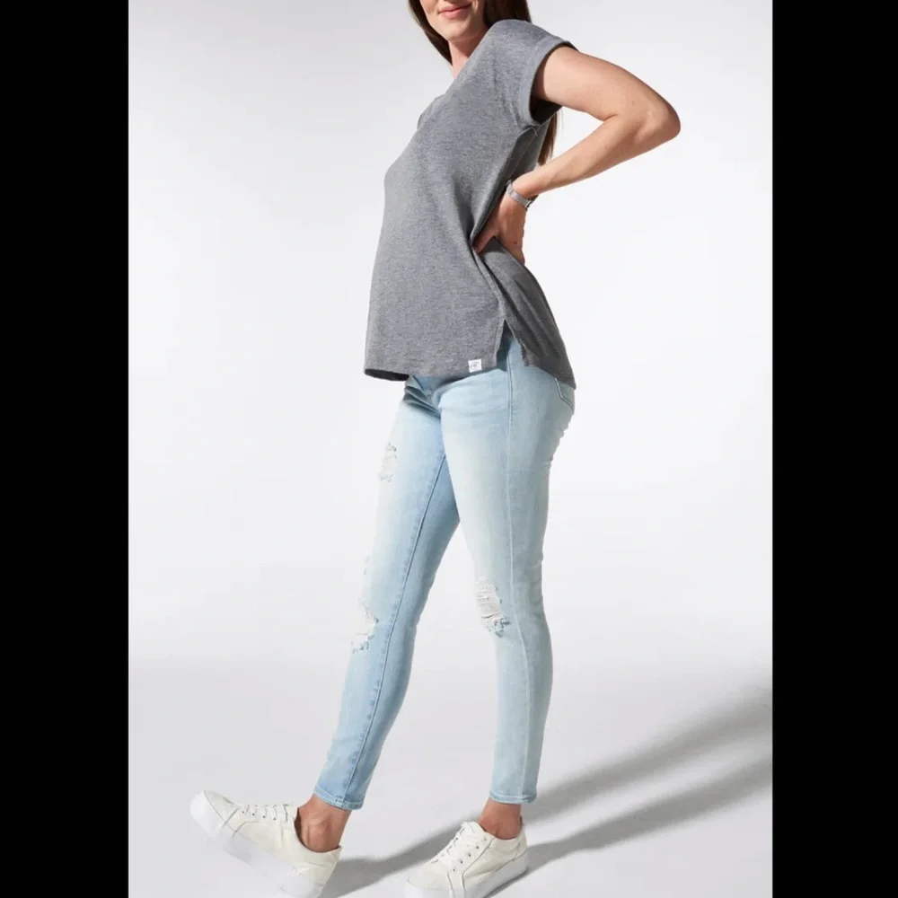 BLANQUI Denim Maternity Belly Support Skinny Jeans In Light Destroy Wash - Picture 8 of 10